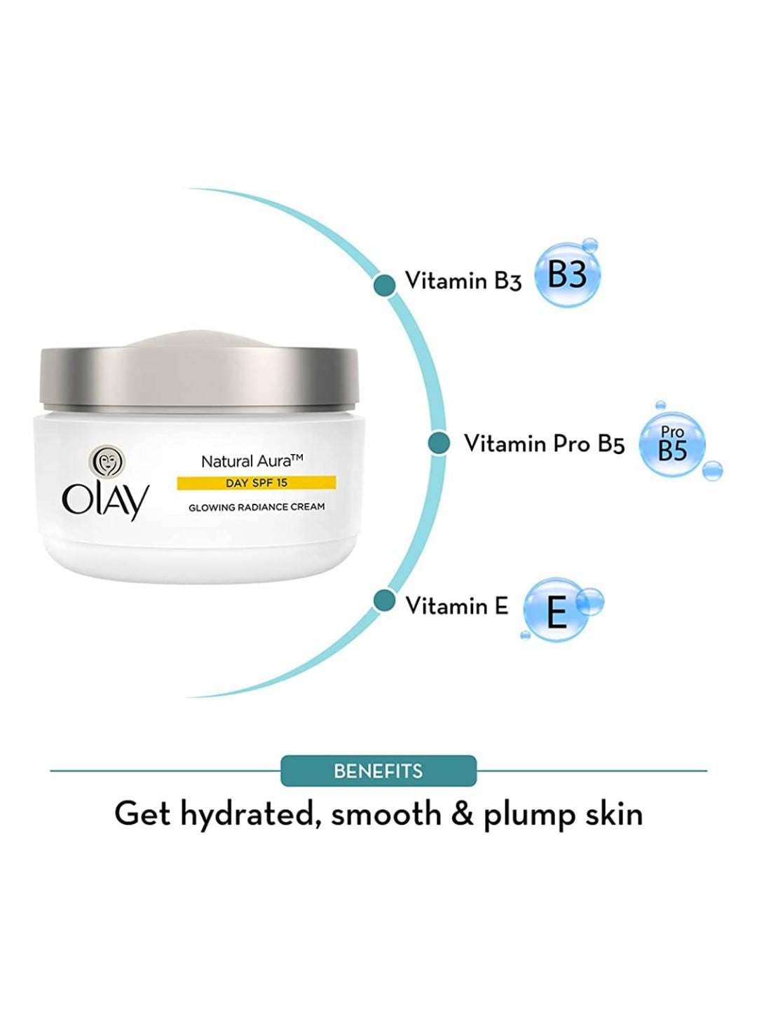 Olay Natural Aura Glowing Radiance Day Cream with SPF15 with Vitamin B3, Pro B5 & E