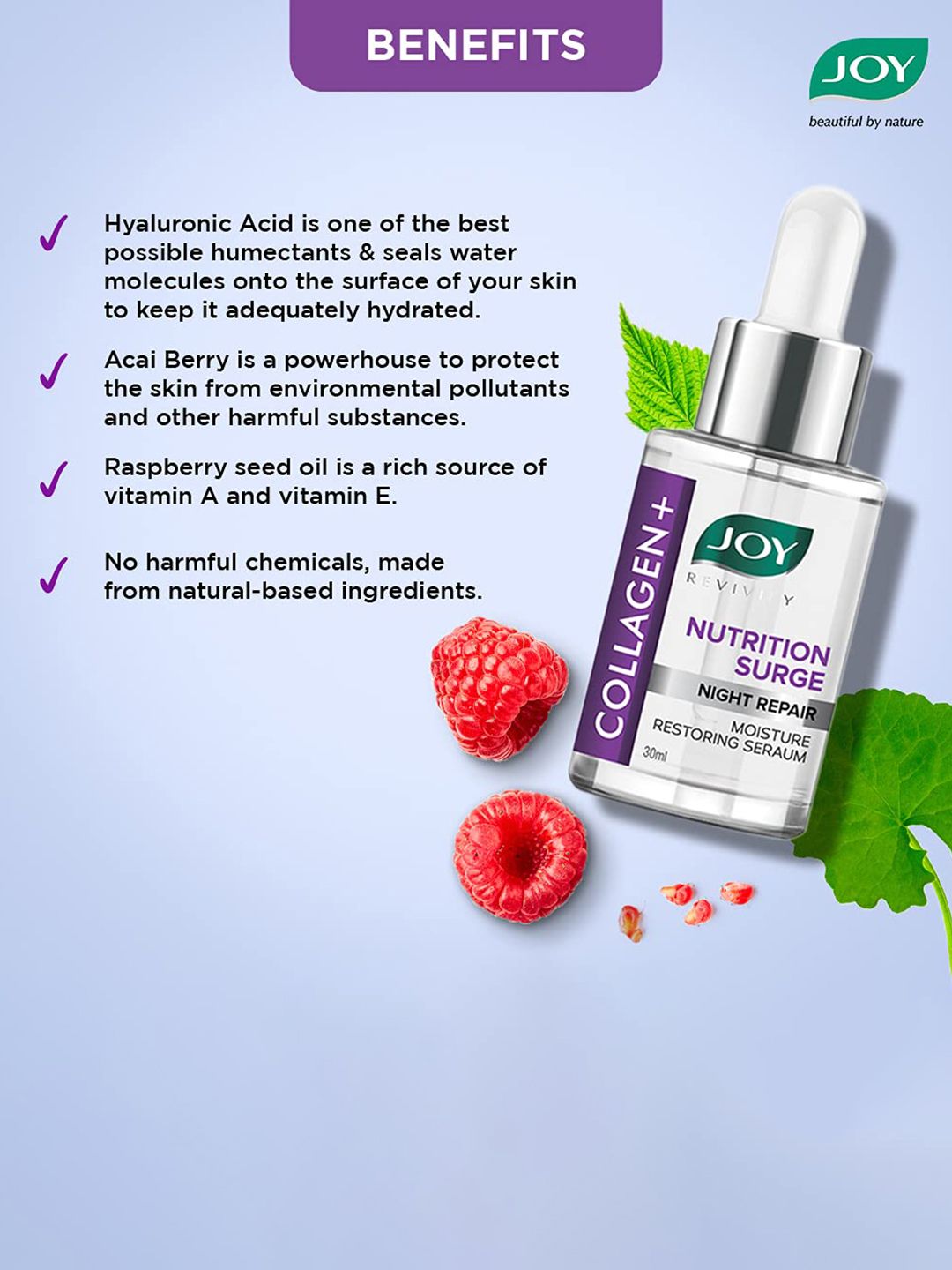 Joy Revivify Nutrition Surge Collagen+ Night Repair Moisture Restoring Face Serum