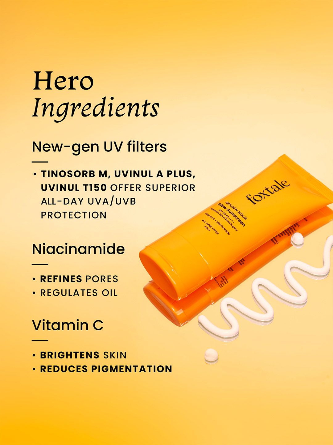 FoxTale SPF 50 Glow Sunscreen with PA++++, Vitamin C & Niacinamide