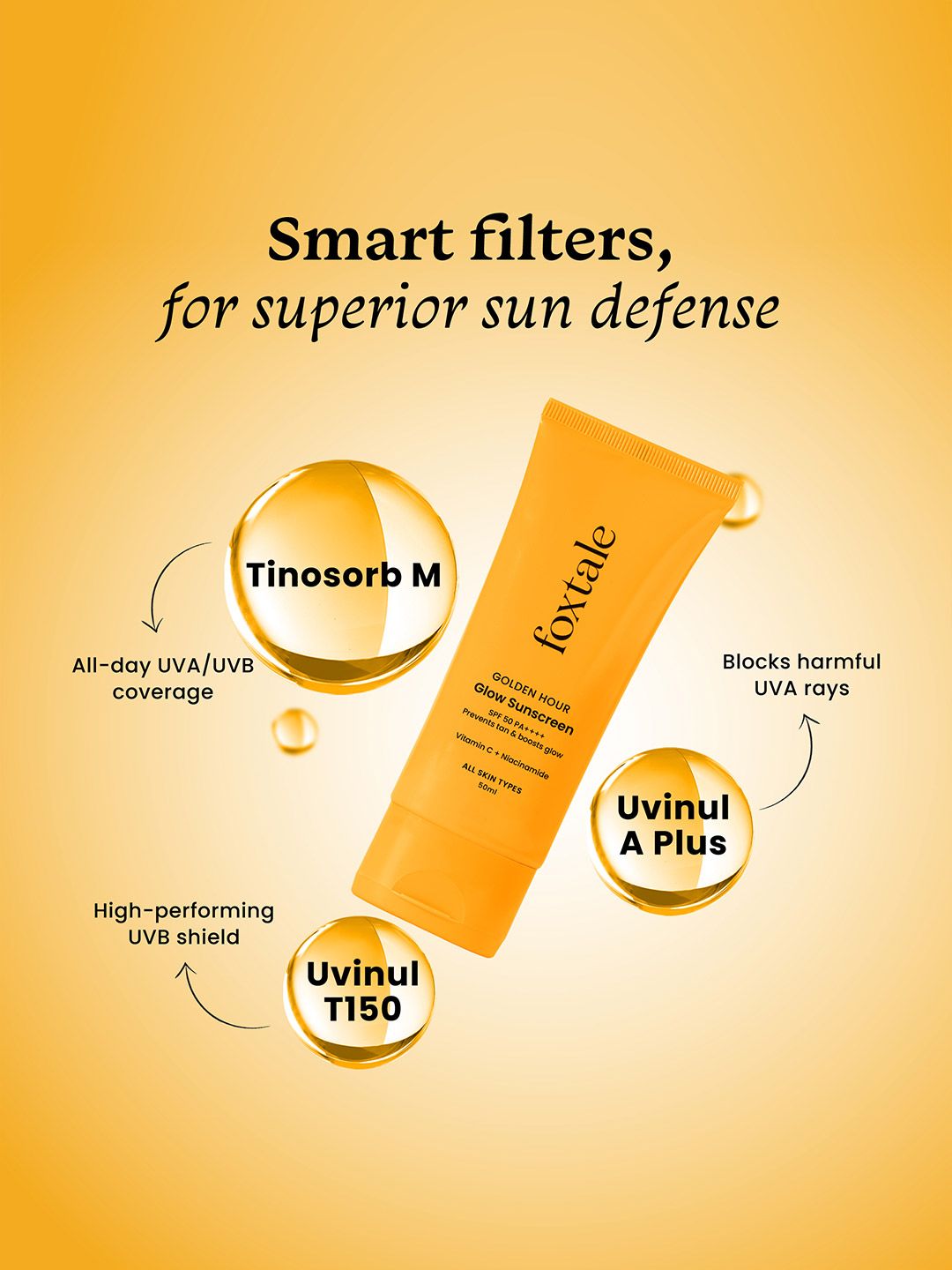 FoxTale SPF 50 Glow Sunscreen with PA++++, Vitamin C & Niacinamide