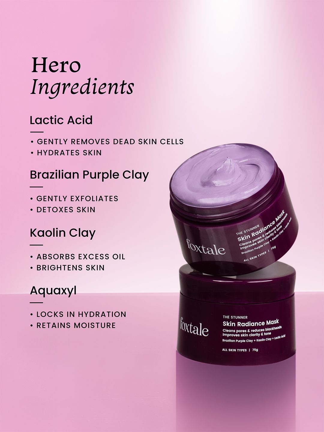 Foxtale DeTan Skin Mask with Lactic Acid & Brazilian Purple Clay for Glowing Skin