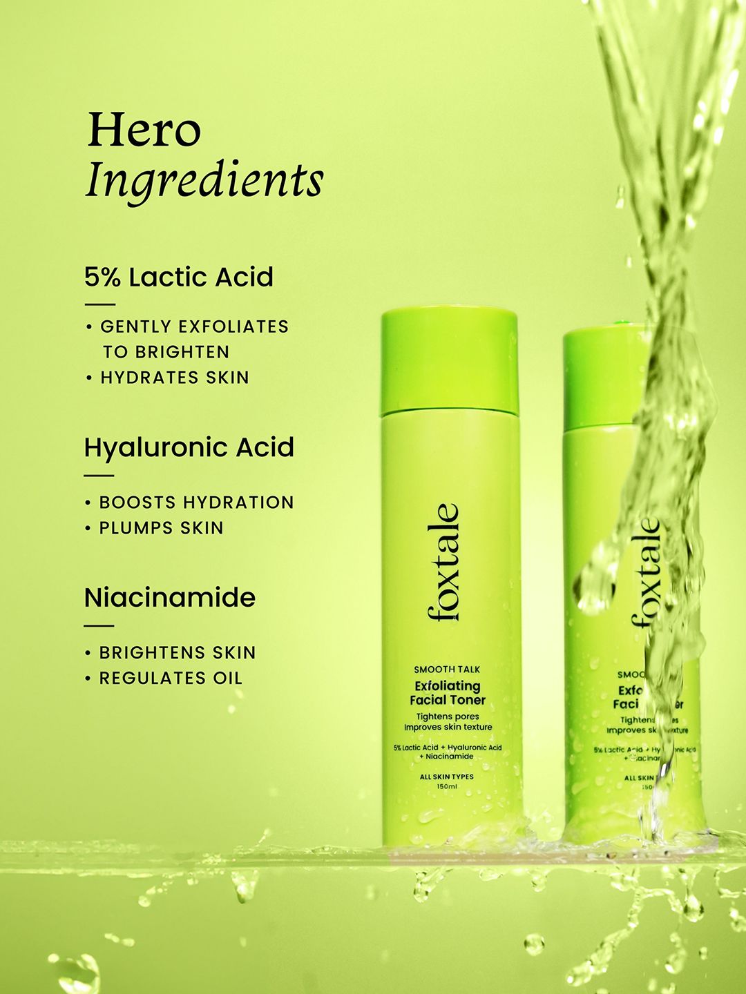 Foxtale Exfoliating Toner with 5% Lactic Acid & Niacinamide for Brighter Skin