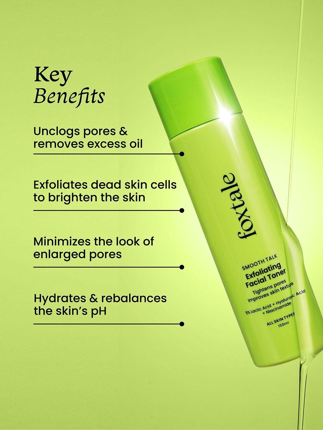 Foxtale Exfoliating Toner with 5% Lactic Acid & Niacinamide for Brighter Skin