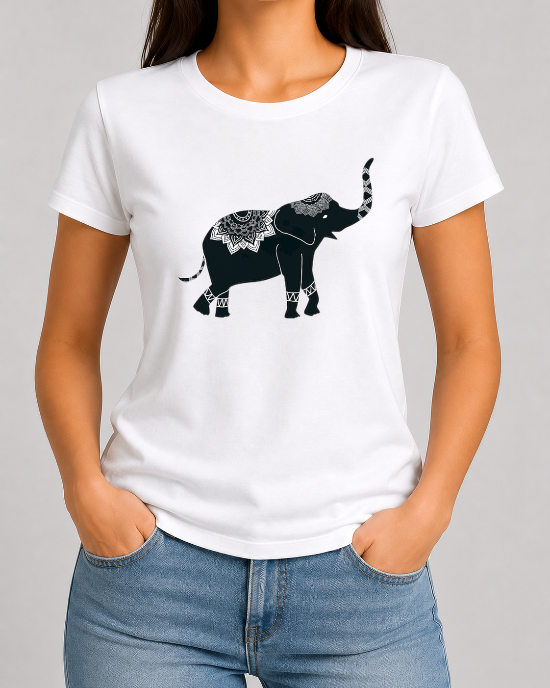 Black Mandala Elephant Tshirt