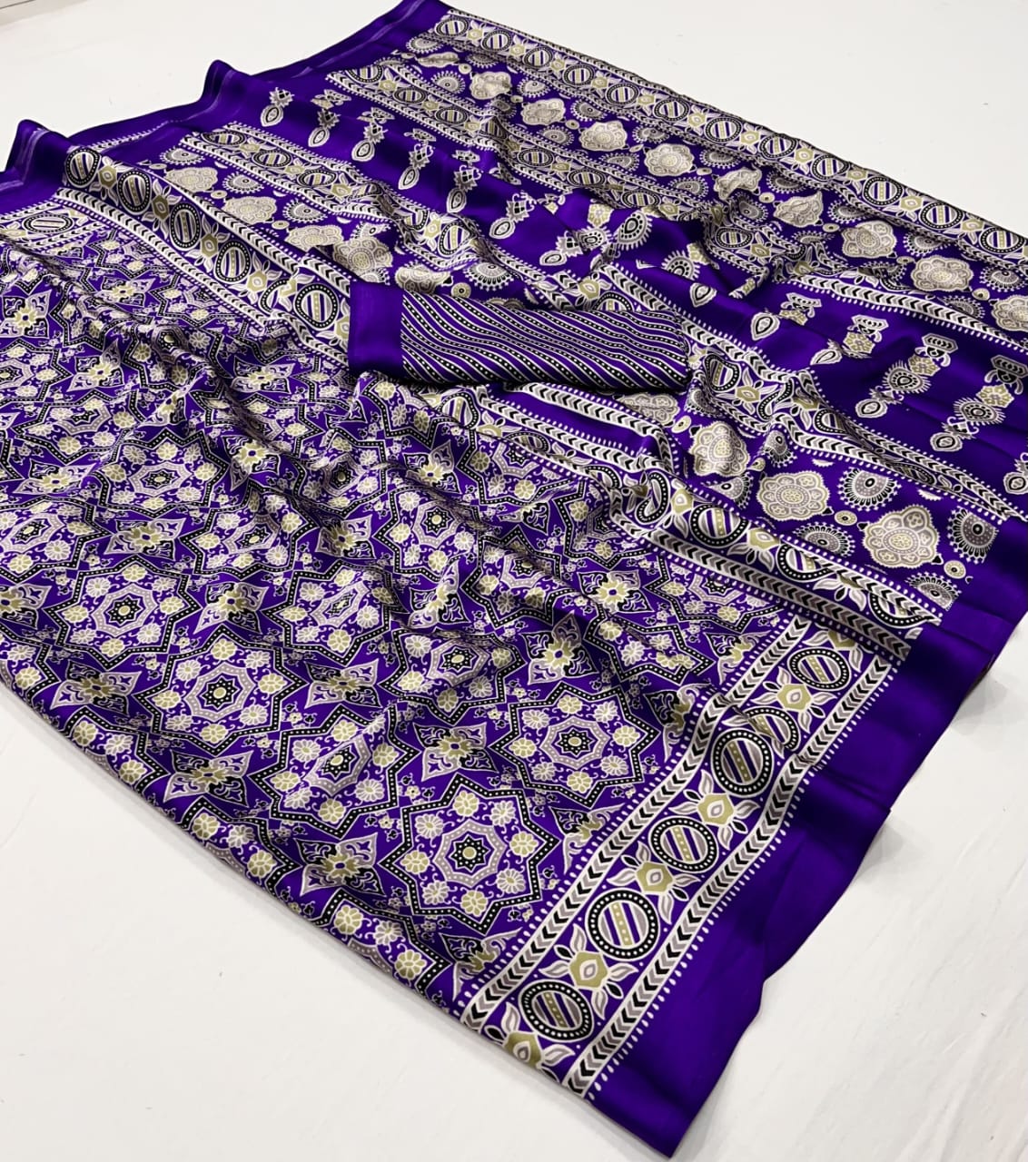 Ajrakh Digital Print Muslin fabric Saree