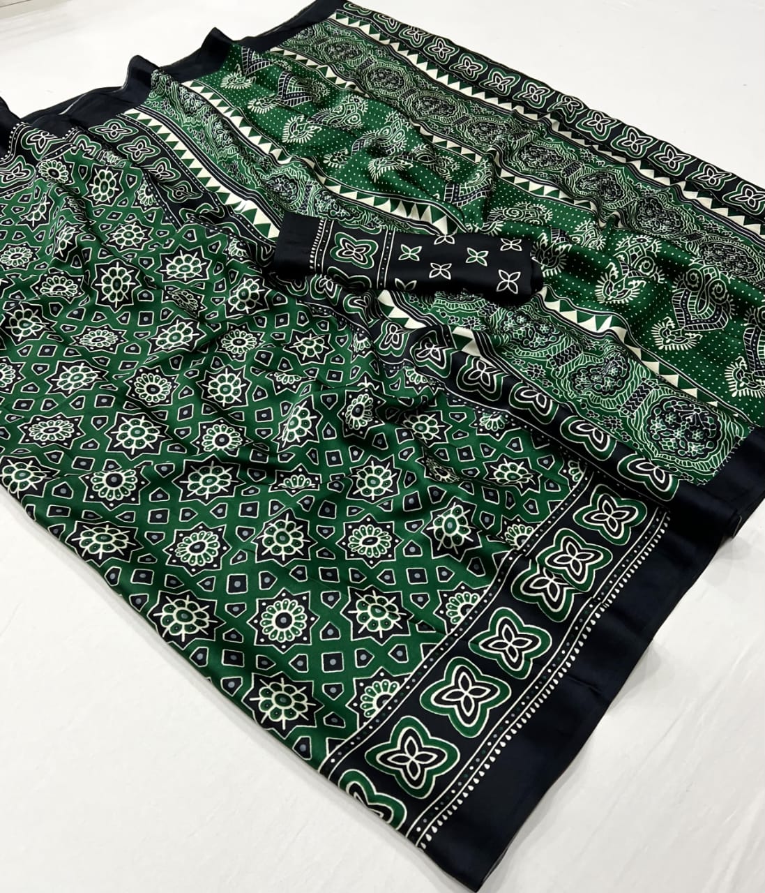 Ajrakh Digital Print Muslin fabric Saree