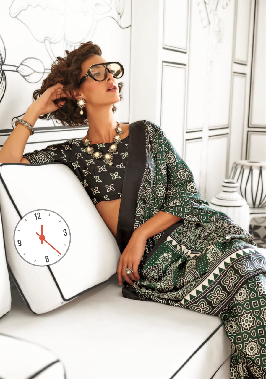 Ajrakh Digital Print Muslin fabric Saree