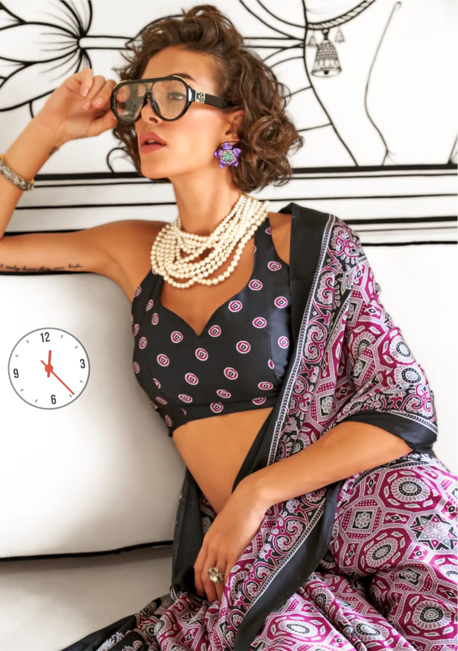 Ajrakh Digital Print Muslin fabric Saree
