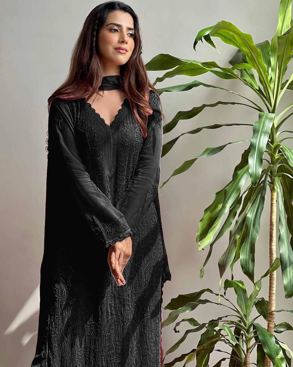 Chikan Kari Embroidery 3 Piece Suit