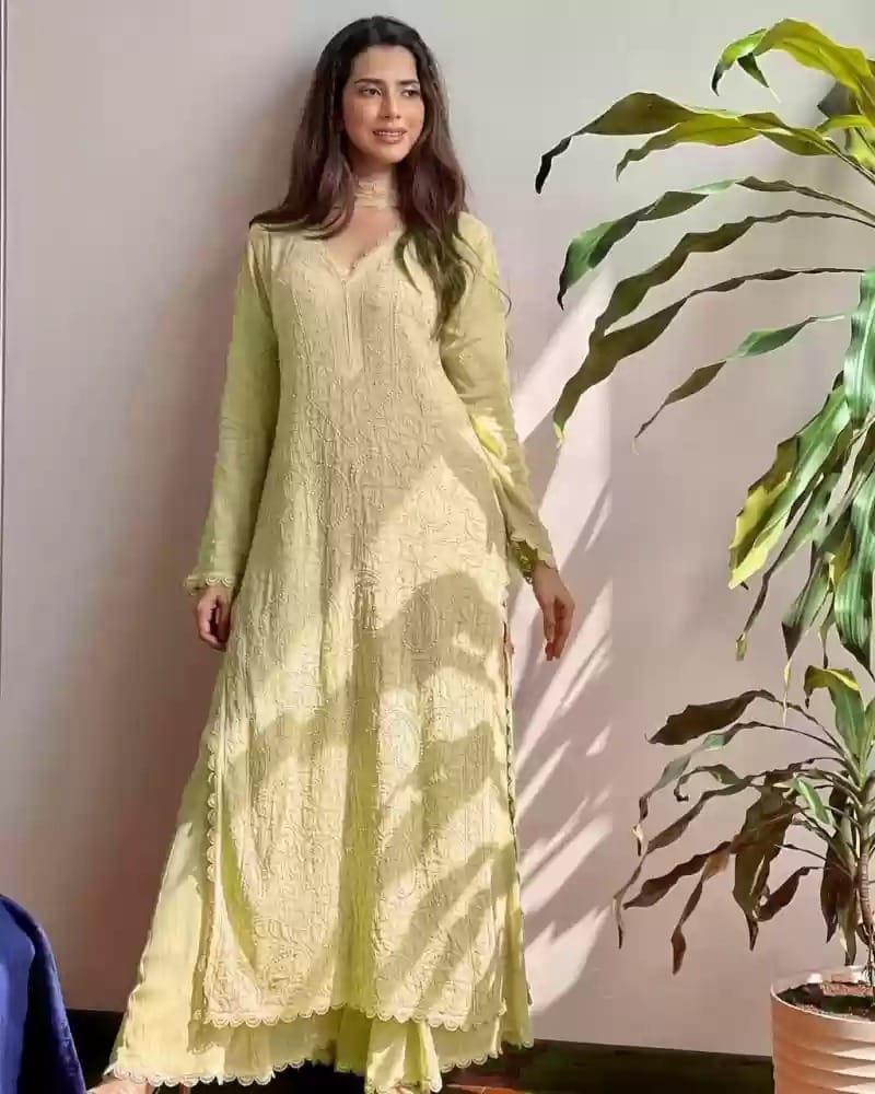Chikan Kari Embroidery 3 Piece Suit
