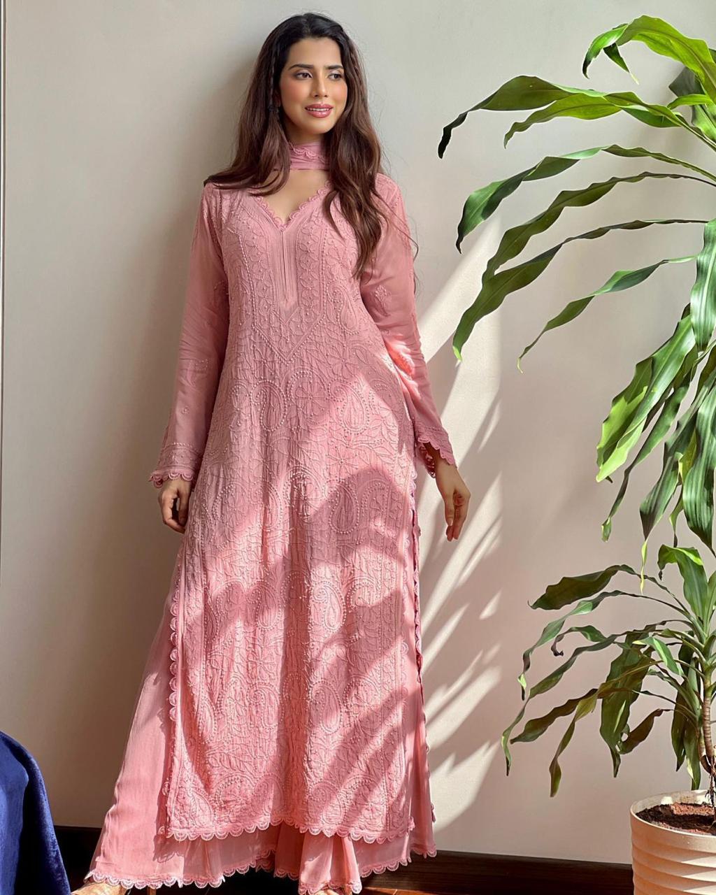 Chikan Kari Embroidery 3 Piece Suit