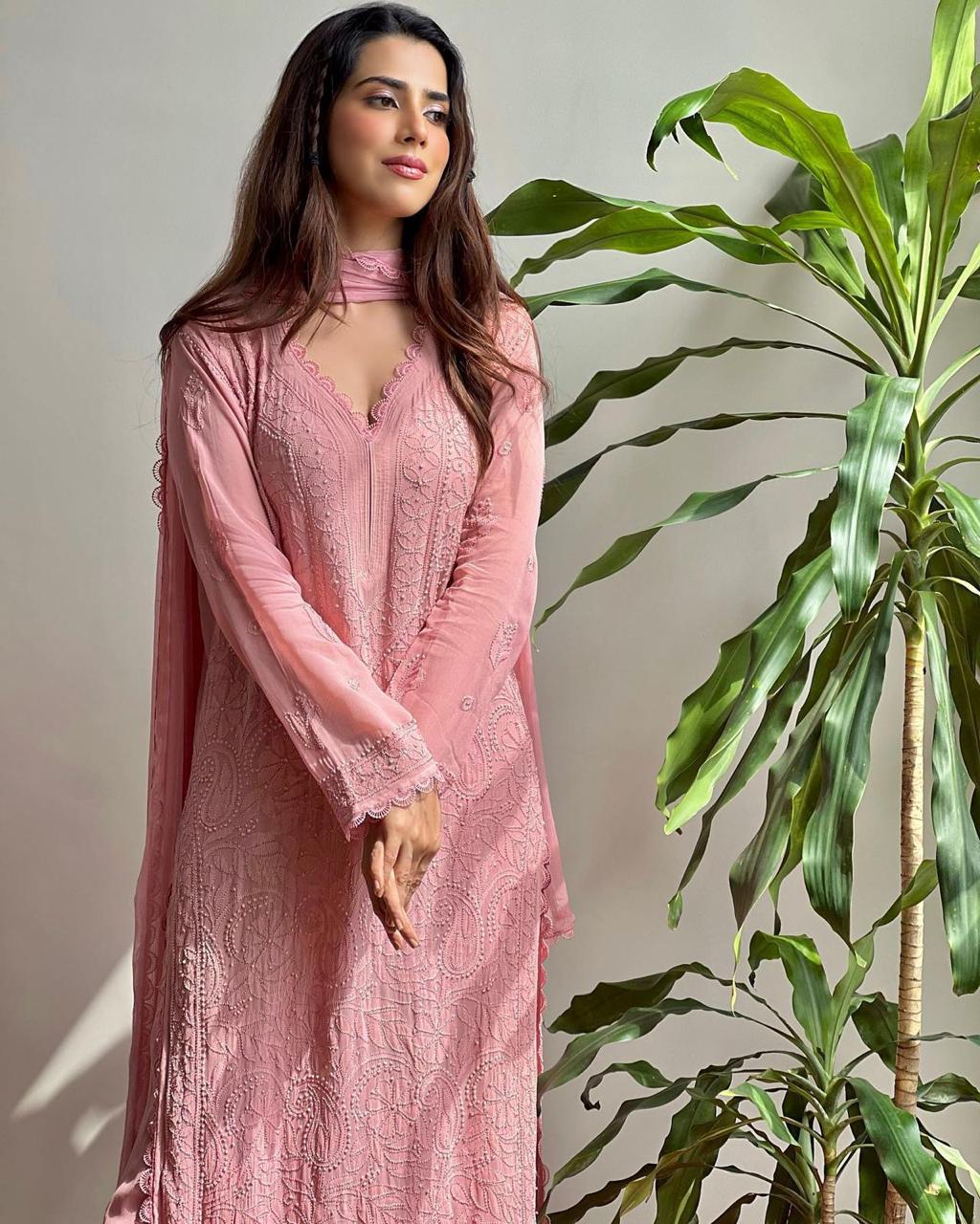 Chikan Kari Embroidery 3 Piece Suit