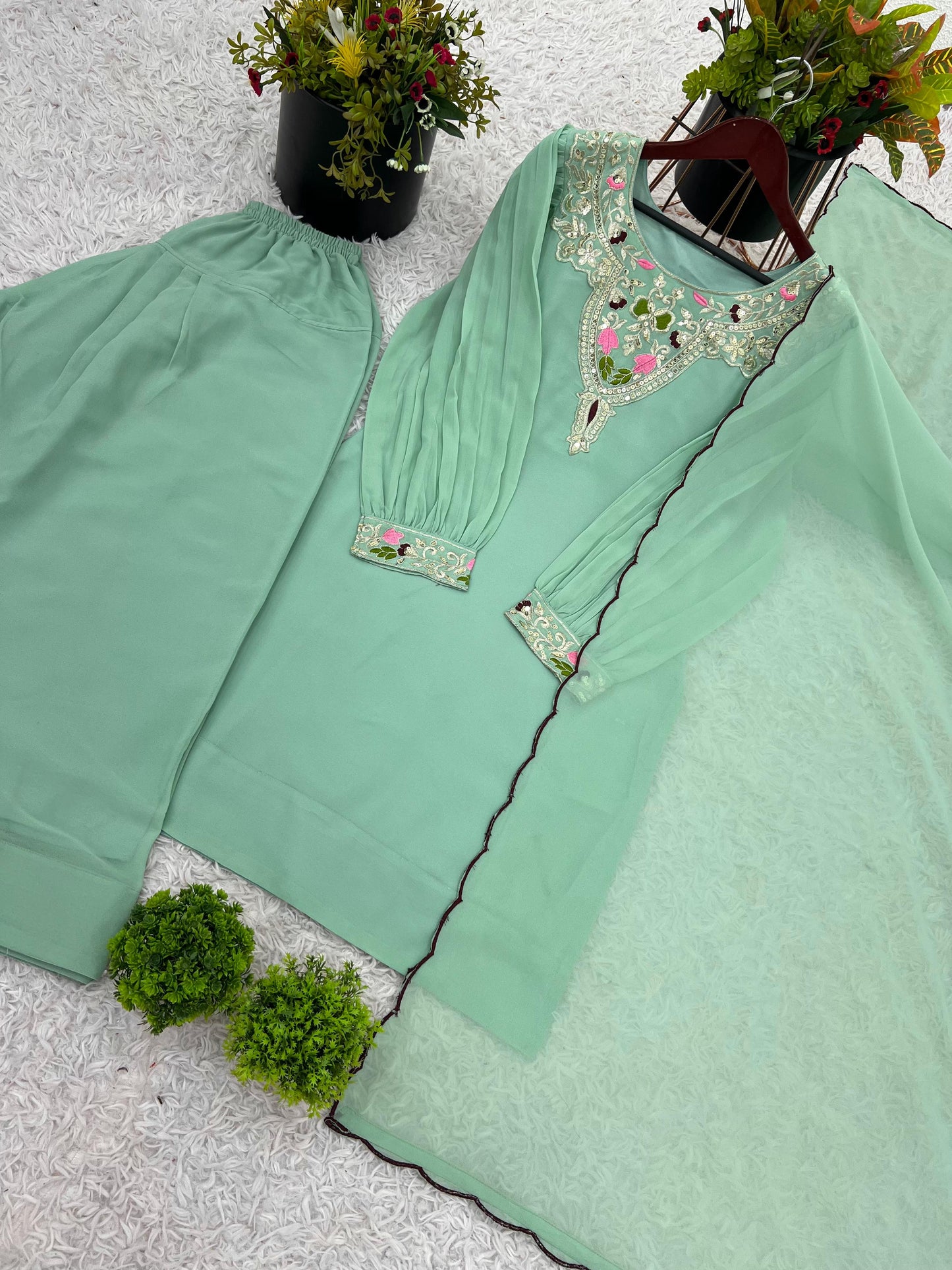 Designer Party Wear Look Top-Palazzo and Dupatta