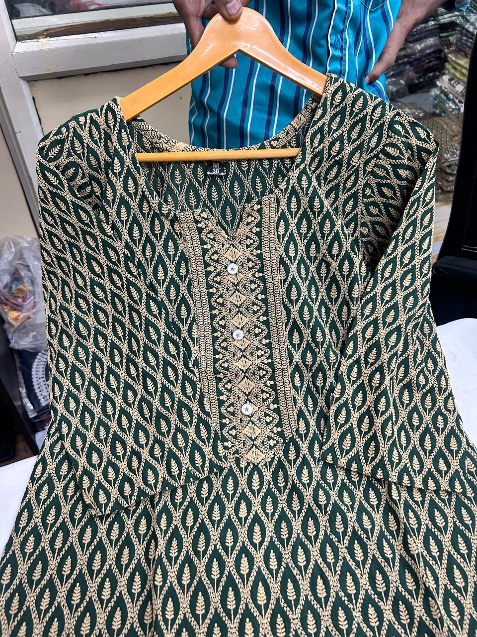 Rayon Chikan Print Kurti