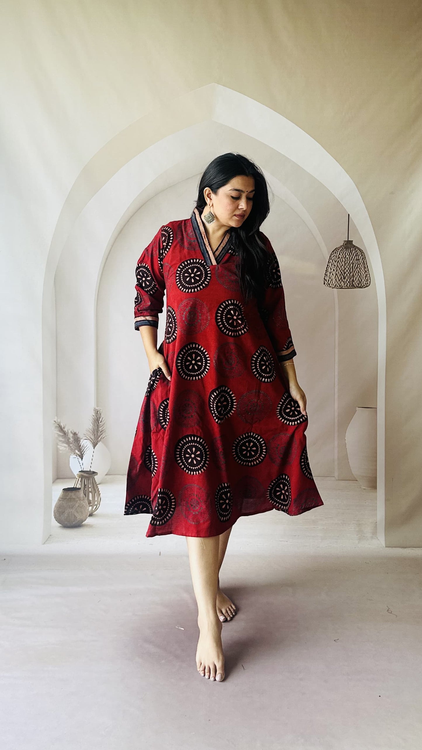 COTTON AJRAKH NATURAL HANDBLOCK PRINT ONE PIECE
