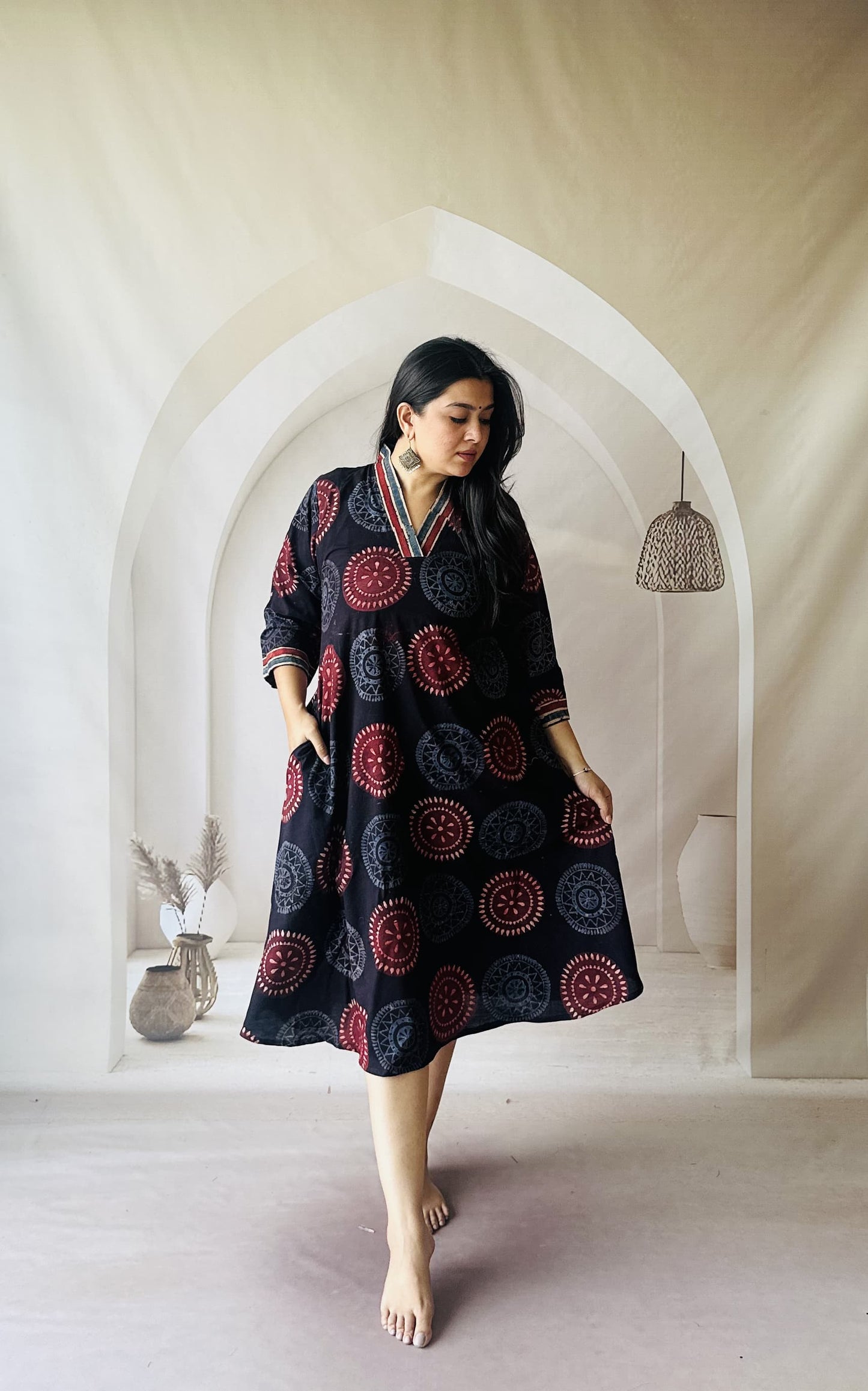 COTTON AJRAKH NATURAL HANDBLOCK PRINT ONE PIECE
