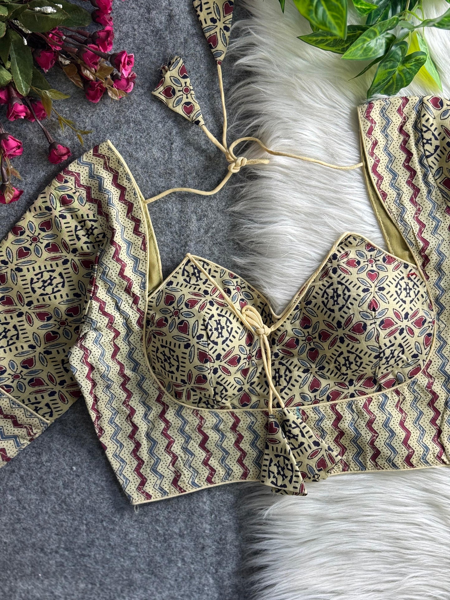 AJRAKH COTTON HALTER NECK BLOUSE