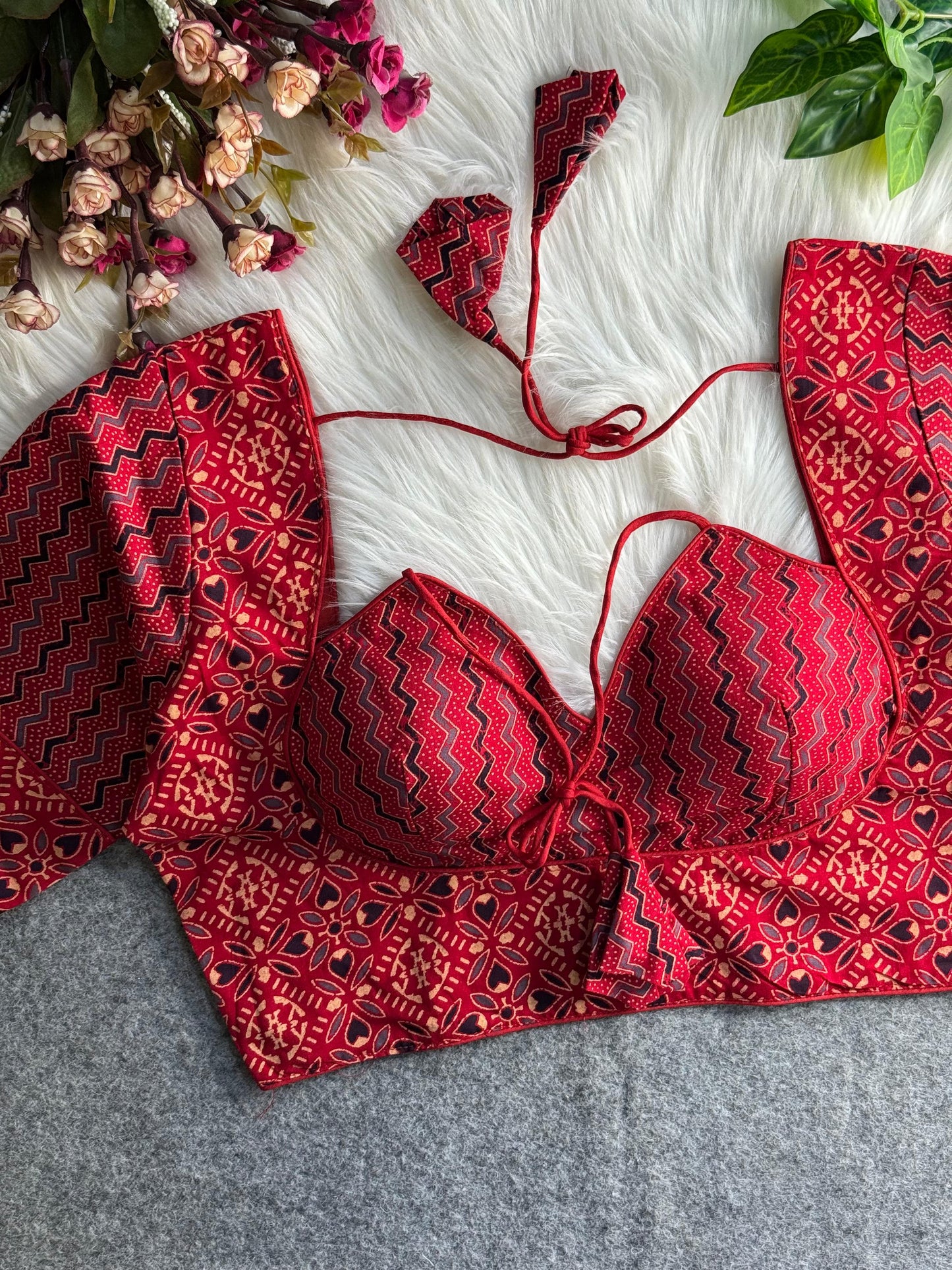 AJRAKH COTTON HALTER NECK BLOUSE