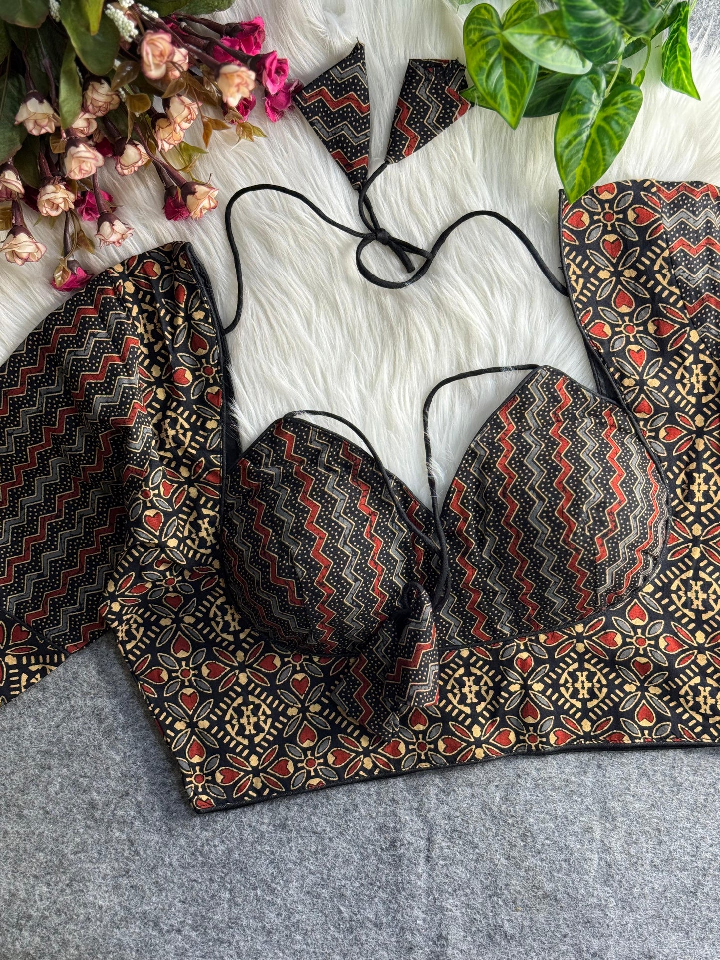 AJRAKH COTTON HALTER NECK BLOUSE