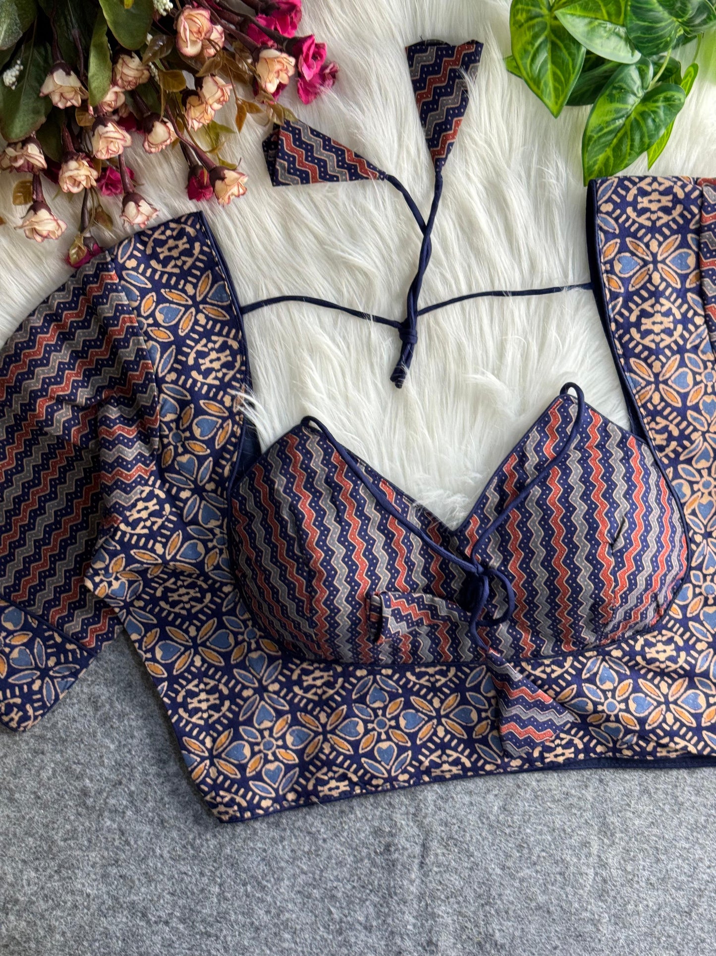 AJRAKH COTTON HALTER NECK BLOUSE