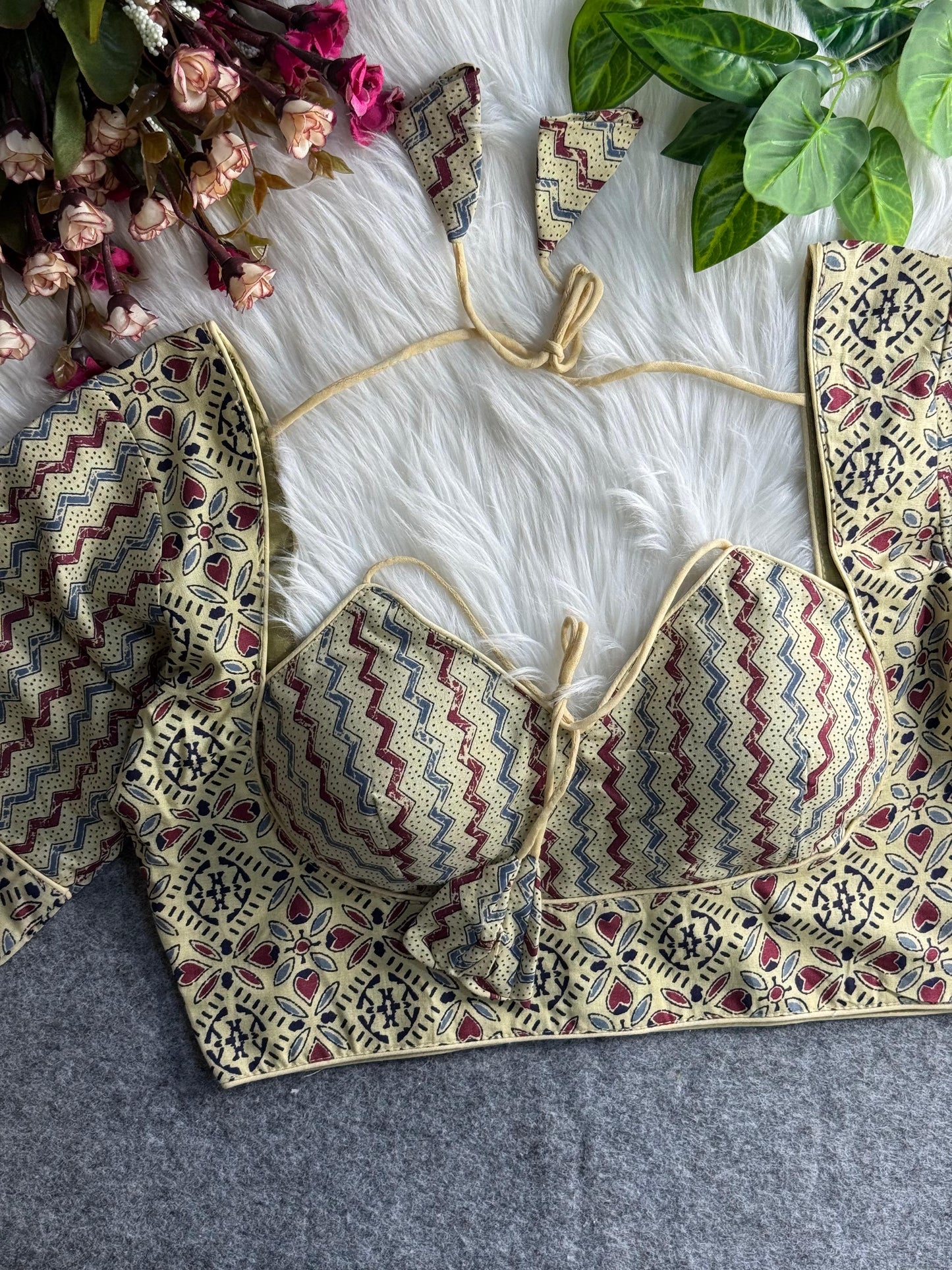 AJRAKH COTTON HALTER NECK BLOUSE
