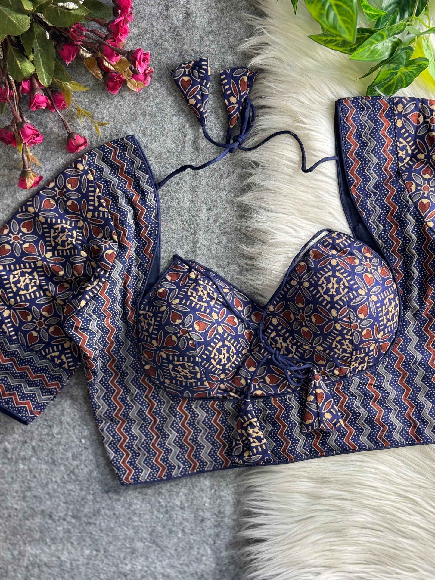 AJRAKH COTTON HALTER NECK BLOUSE
