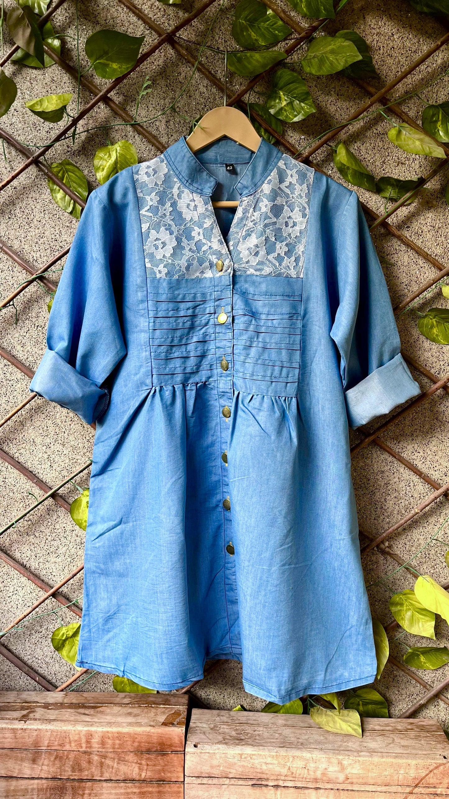 DENIM TUNICS WITH MESH WORK