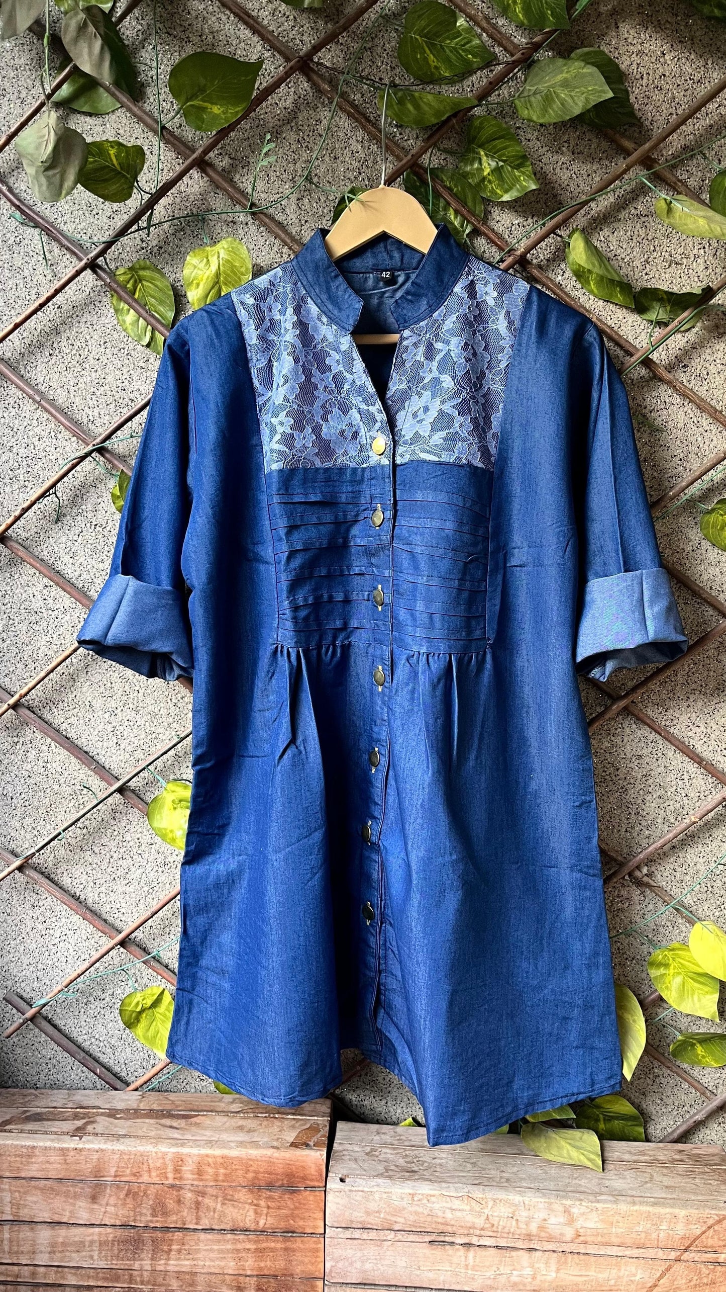 DENIM TUNICS WITH MESH WORK