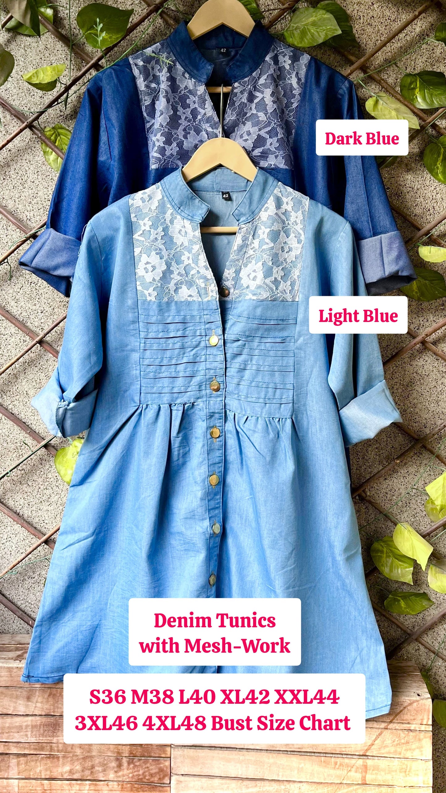 DENIM TUNICS WITH MESH WORK