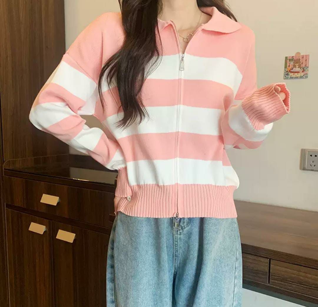 Striped Polo Neck Cardigan