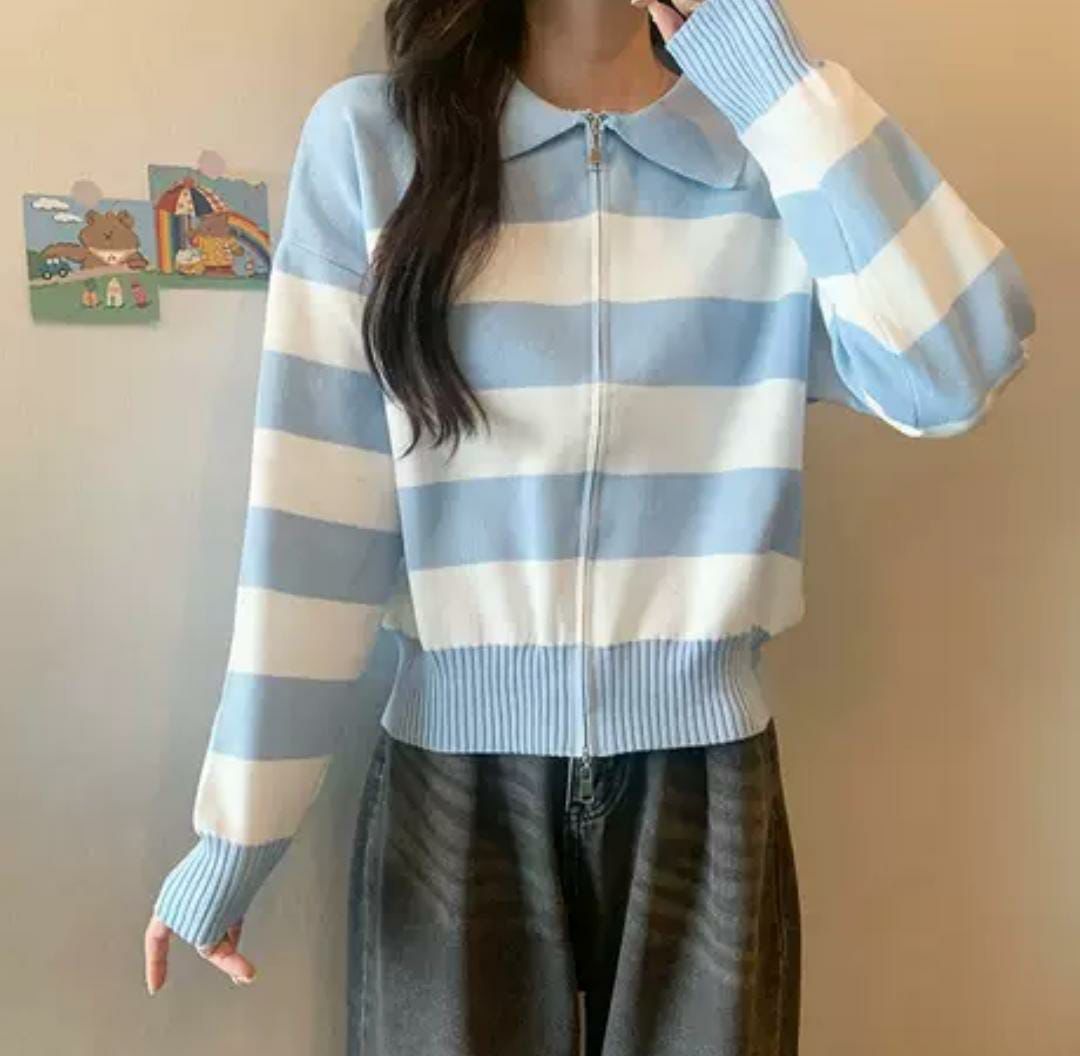 Striped Polo Neck Cardigan