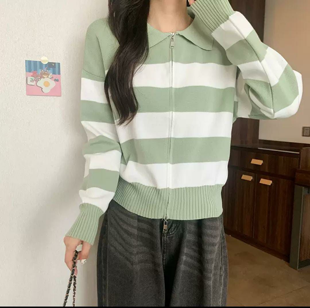 Striped Polo Neck Cardigan