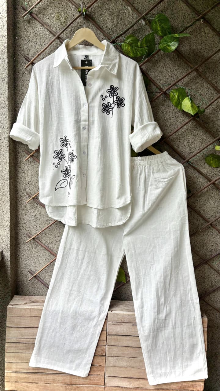 FLORAL EMBROIDERED LINEN CO-ORDS SETS
