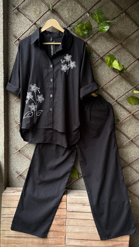 FLORAL EMBROIDERED LINEN CO-ORDS SETS