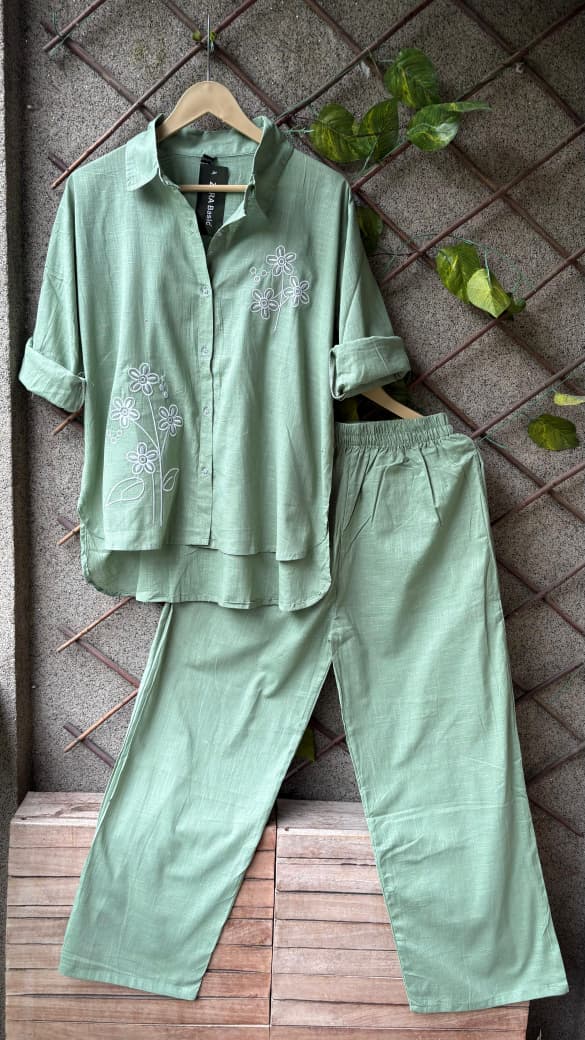 FLORAL EMBROIDERED LINEN CO-ORDS SETS