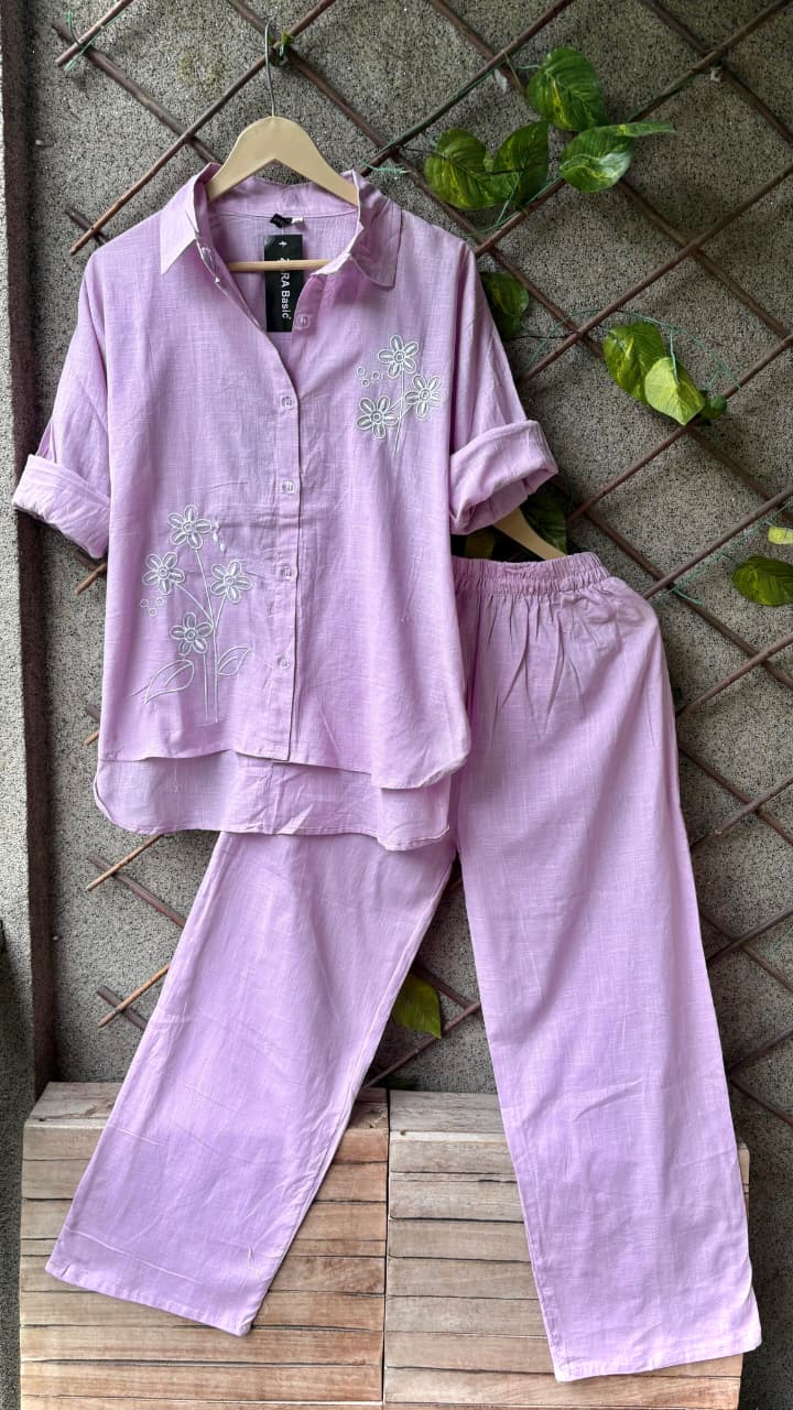 FLORAL EMBROIDERED LINEN CO-ORDS SETS