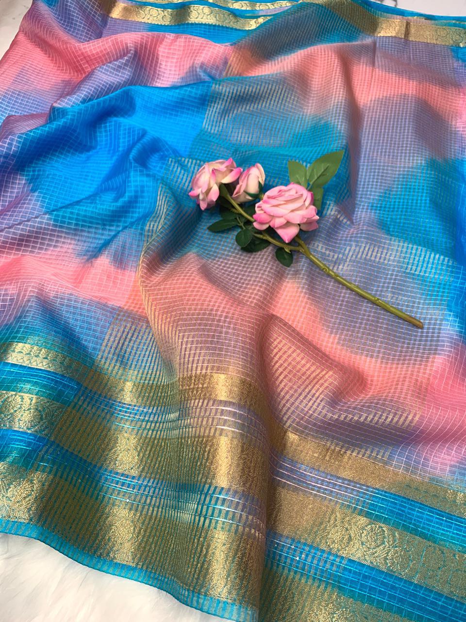 Organza Checks Saree