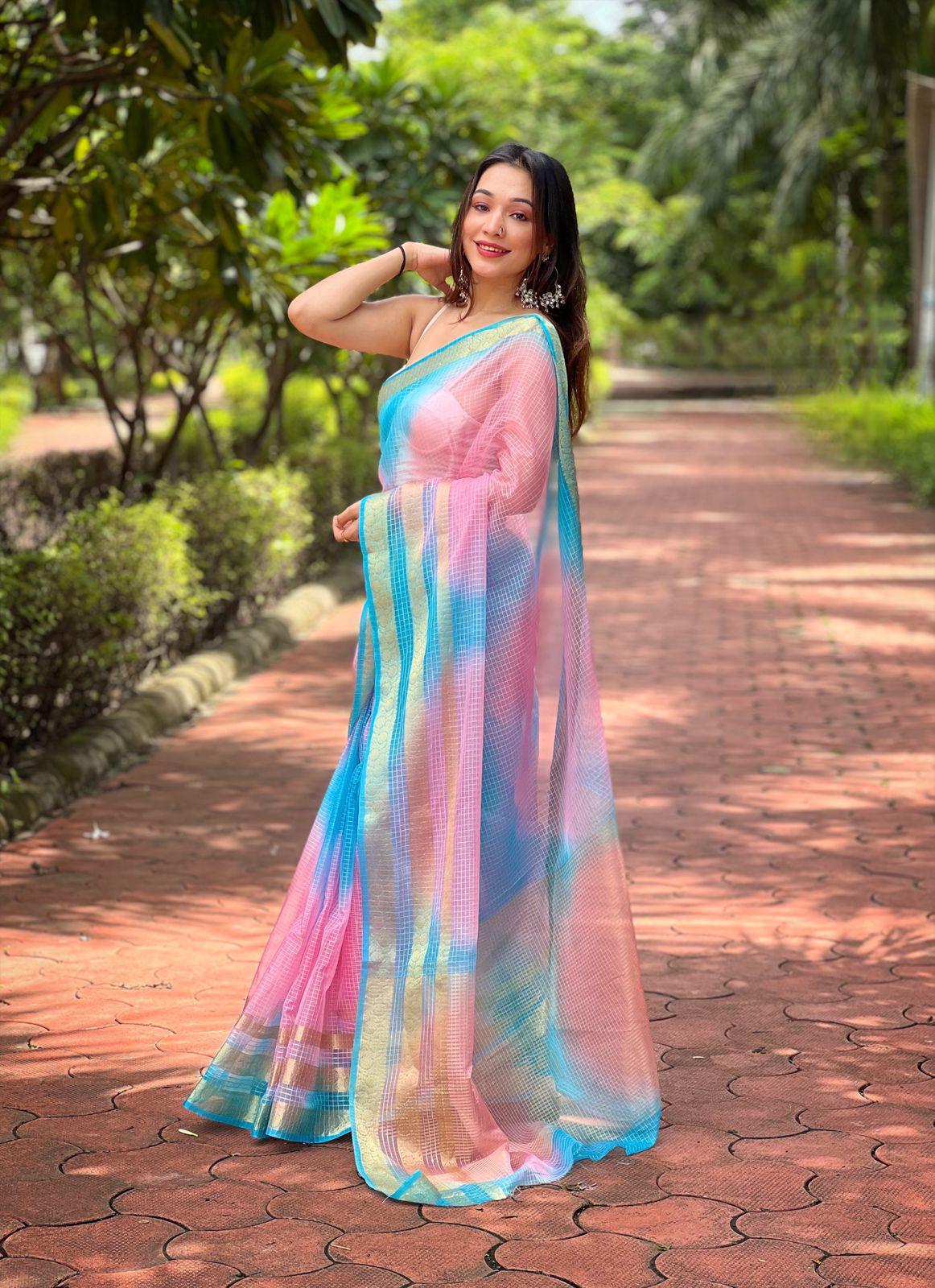 Organza Checks Saree