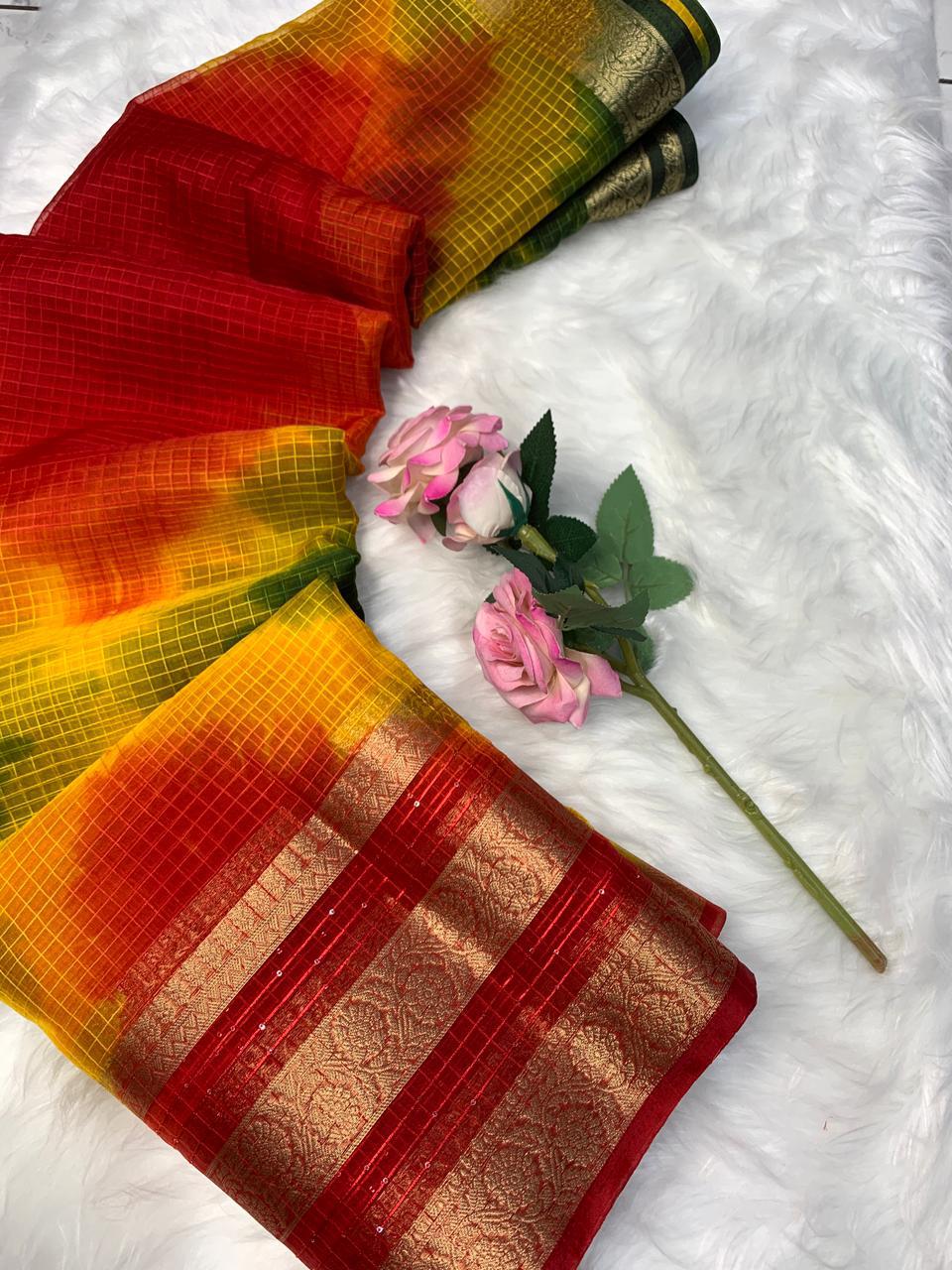Organza Checks Saree