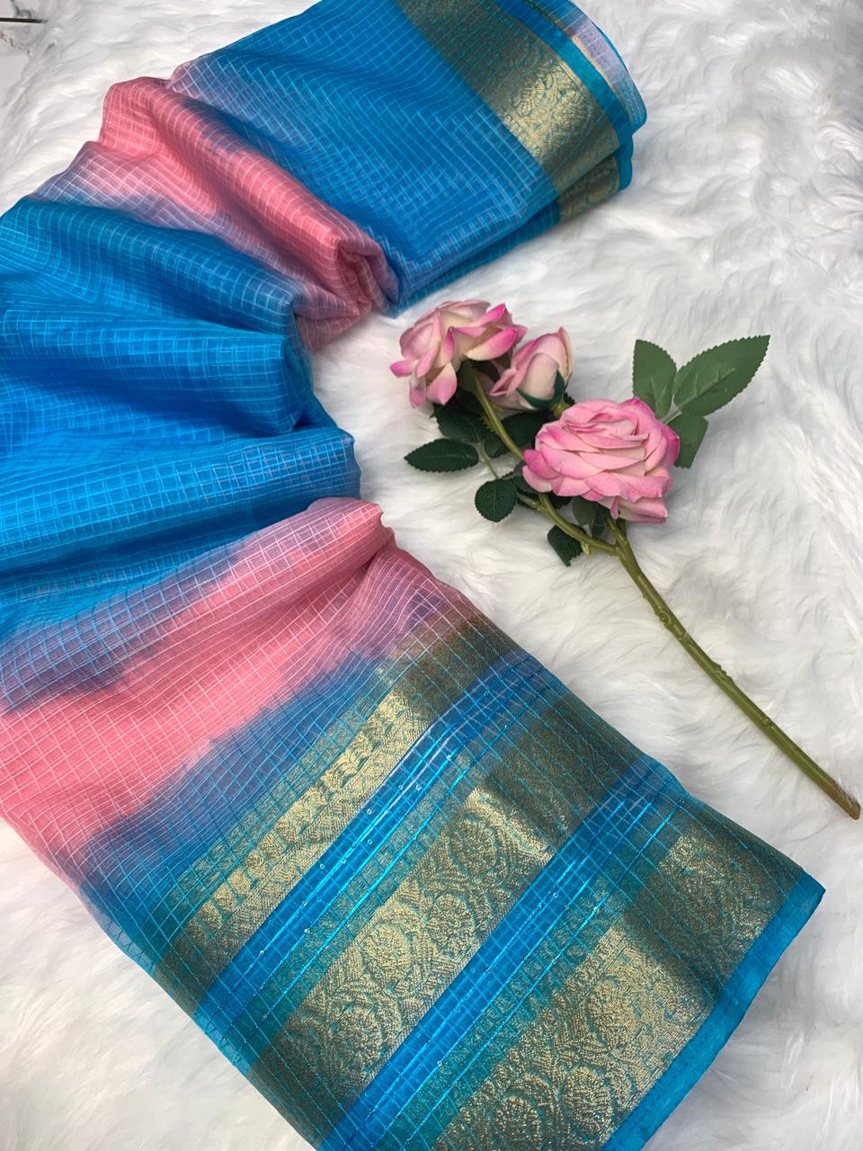 Organza Checks Saree