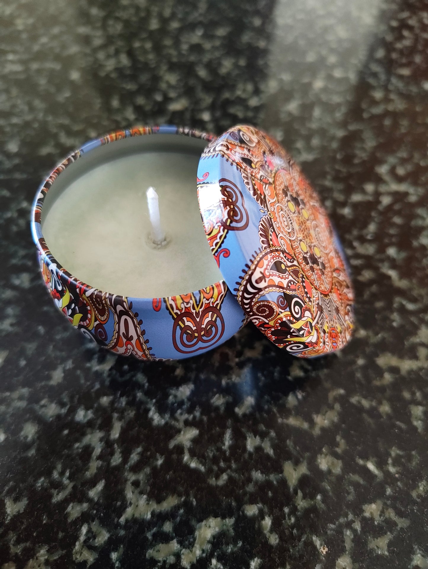 Snow Cabin Mandala Tin Candle