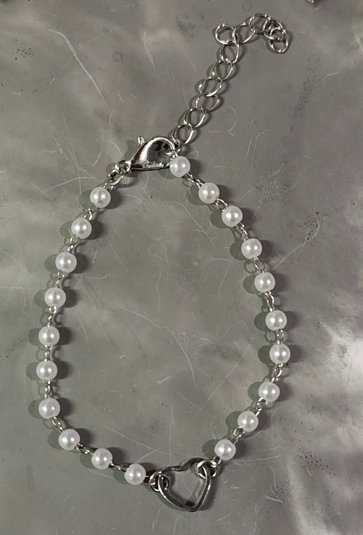 Silver Pearl Heart Bracelet