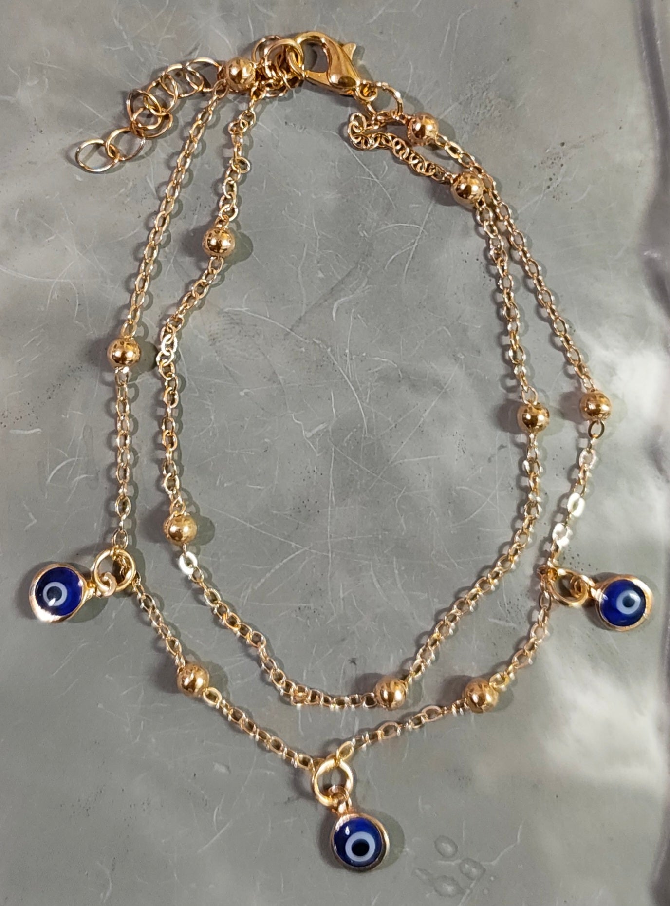 Golden Double Layered Evil Eye Anklet