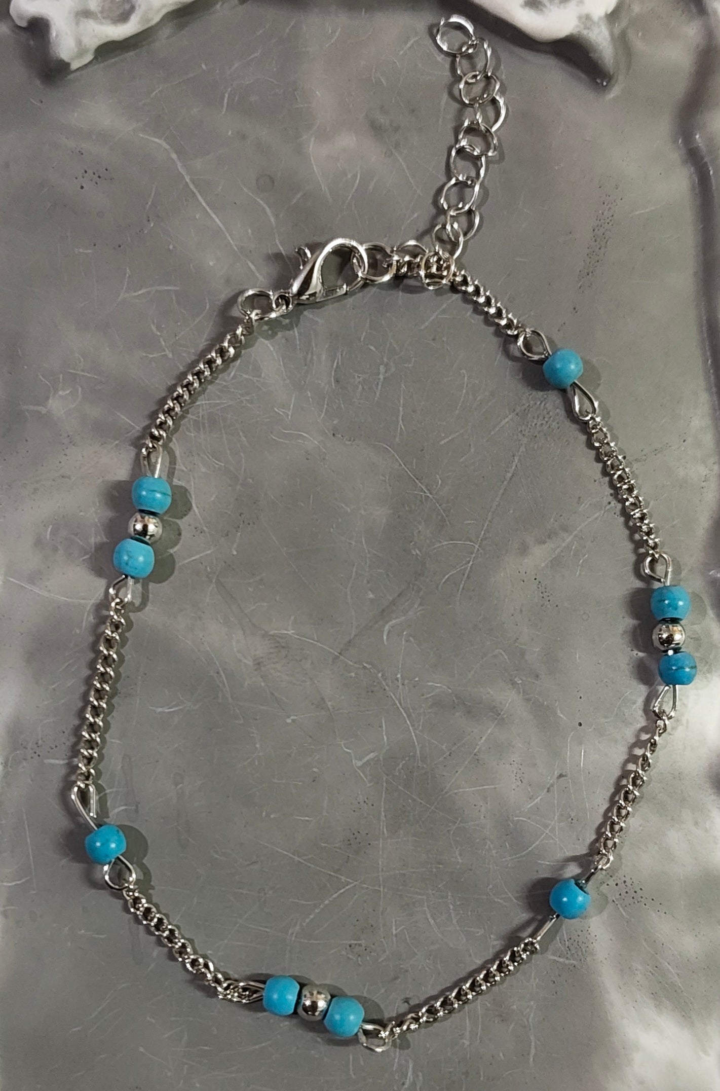 Silver Blue Bead Anklet