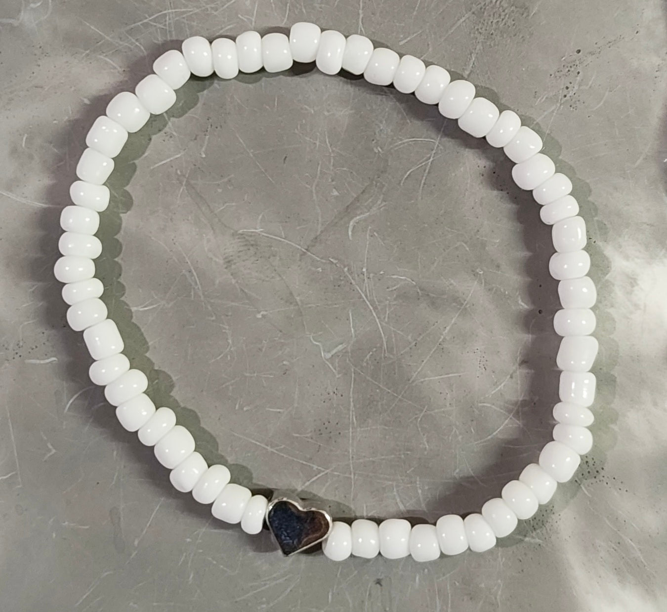 White Bead Heart Anklet