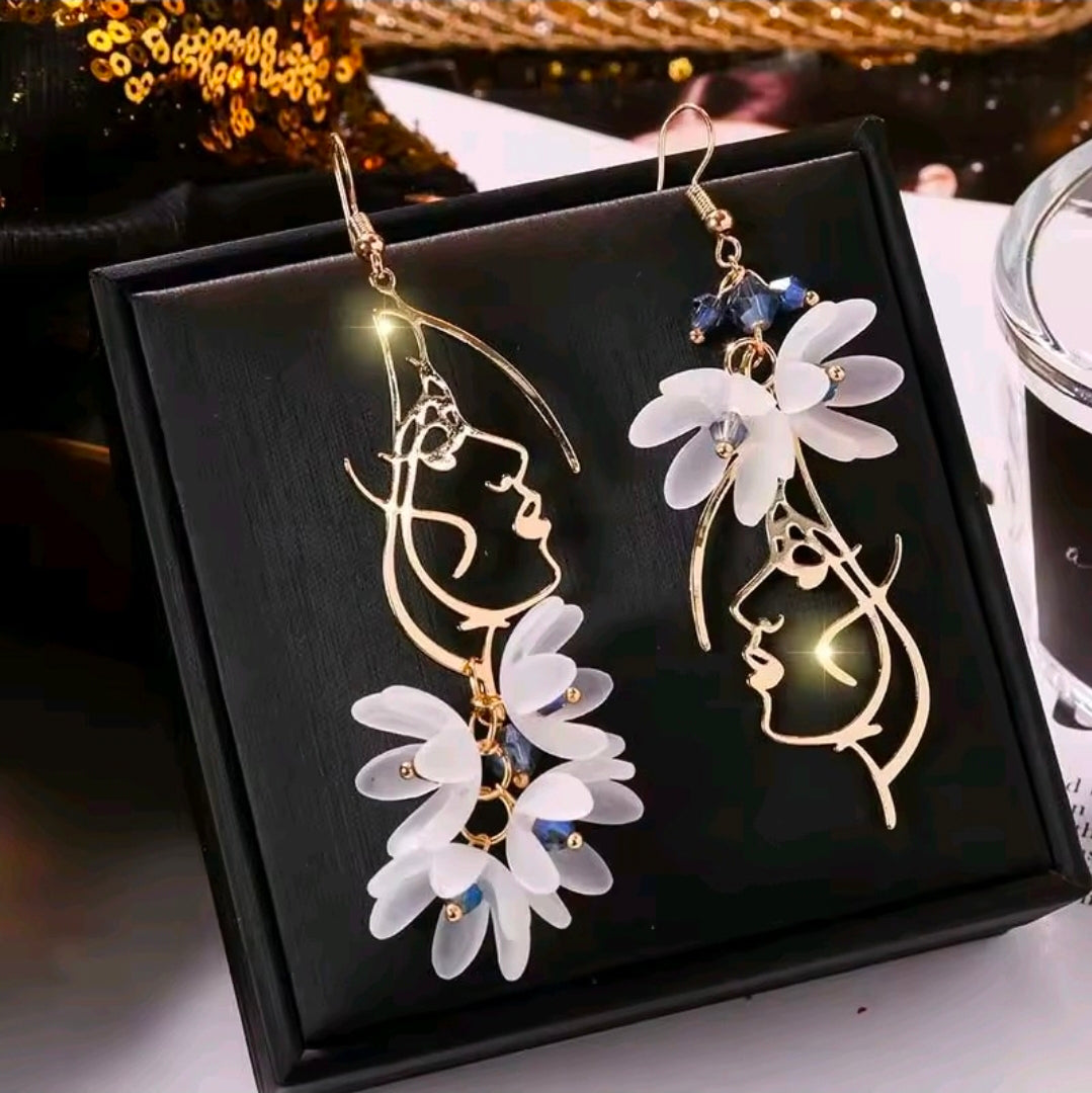 White Flower Asymmetrical Earrings
