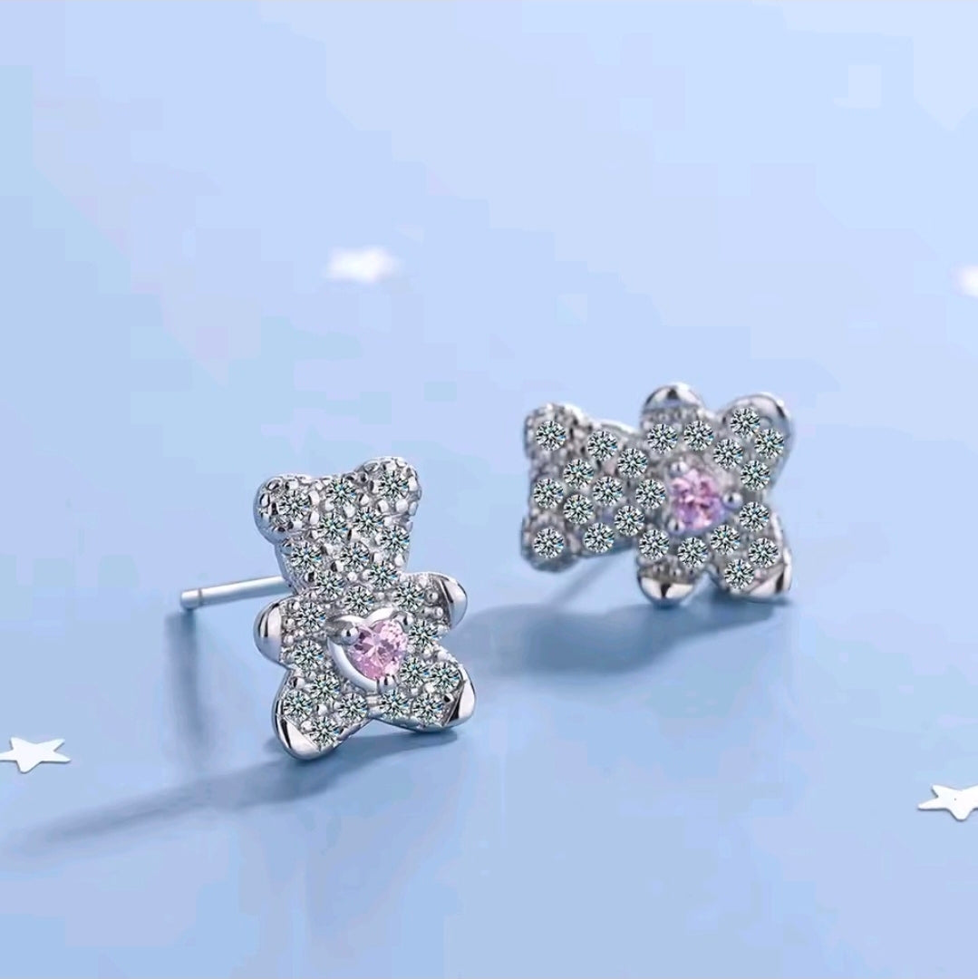 Silver Plated Teddy Bear Earrings