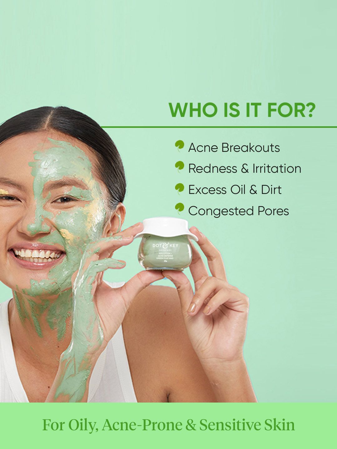 DOT & KEY Anti-Acne Salicylic Green Clay Face Mask to Reduces Dark Spots & Balance Oil