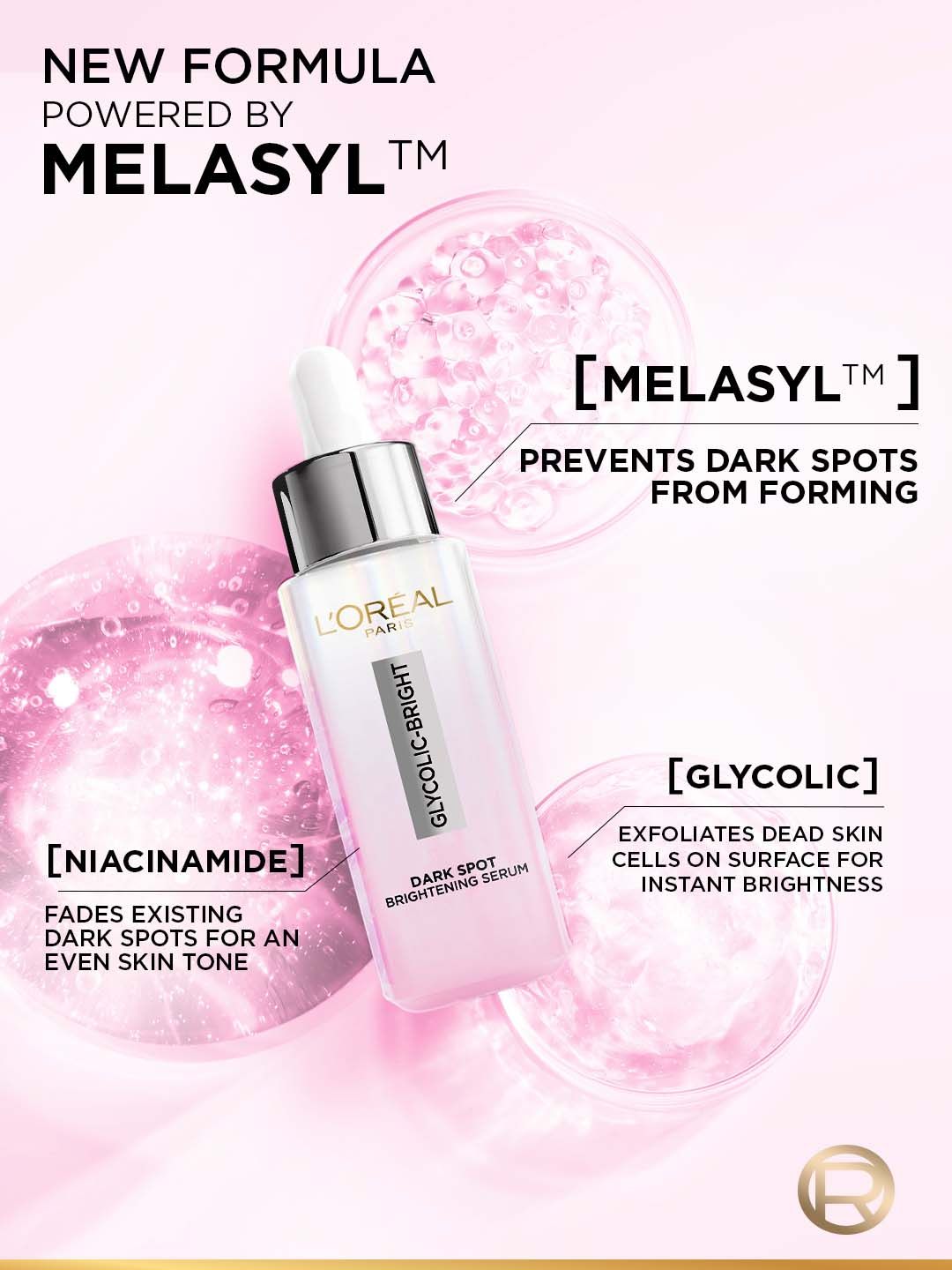 LOreal Paris Glycolic Bright Melasyl + Niacinamide Serum for Brightening Dark Spots