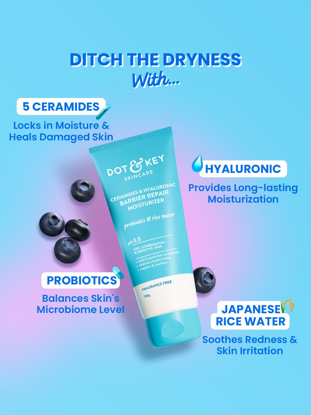 DOT & KEY Barrier Repair Hydrating pH5.5 Face Cream with Ceramides & Hyaluronic